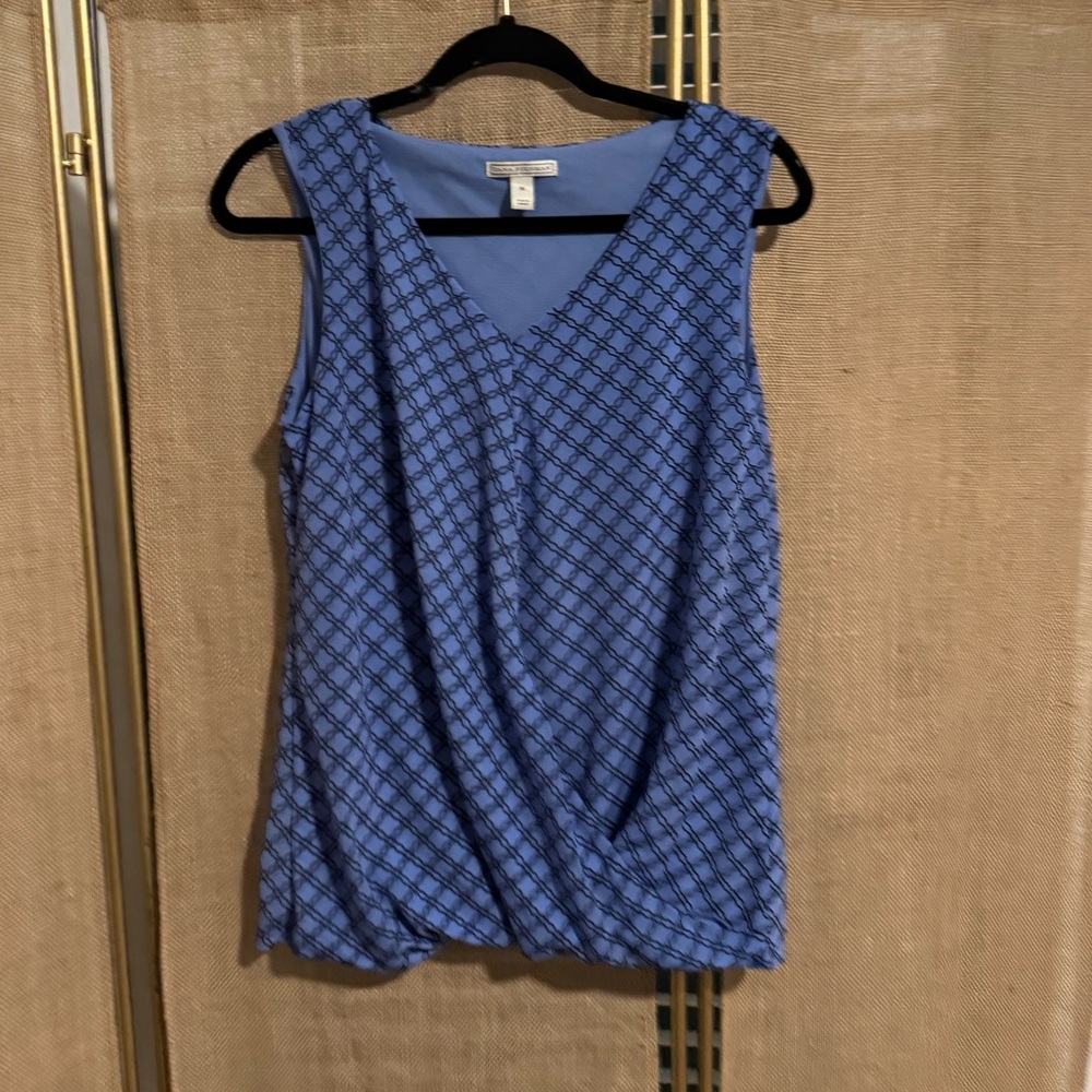 Dana Buchman Blue Wrap Blouse with Geometric Print